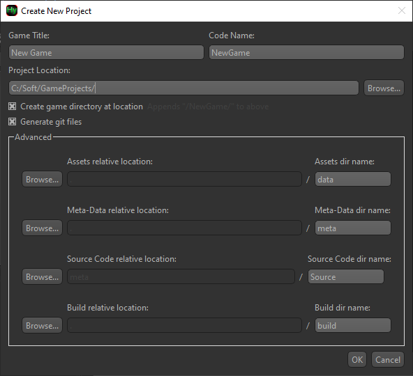 Create New Project Dialog